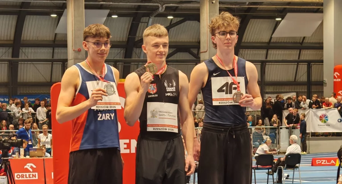 Lekkoatletyka, medal Filip Kuśmierczyk podium halowych mistrzostw Polski Karolina Suszczyńska - zdjęcie, fotografia