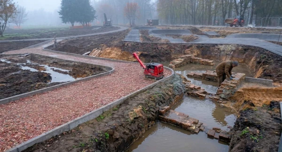 Informacje, Prima aprilis Prace bulwarach Łosicach wstrzymane Odkryto pozostałości dawnej zabudowy - zdjęcie, fotografia